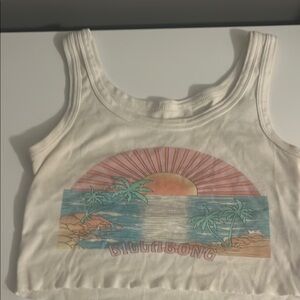 Billabong White Crop Top with Tropical Sunset Design